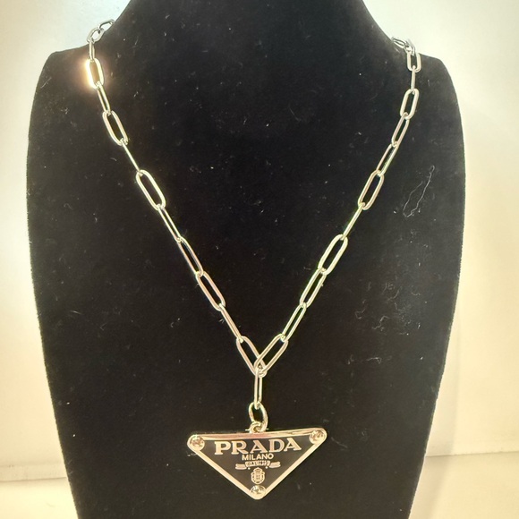 Prada Silver and Black Triangle Pendant necklace - Picture 2 of 11